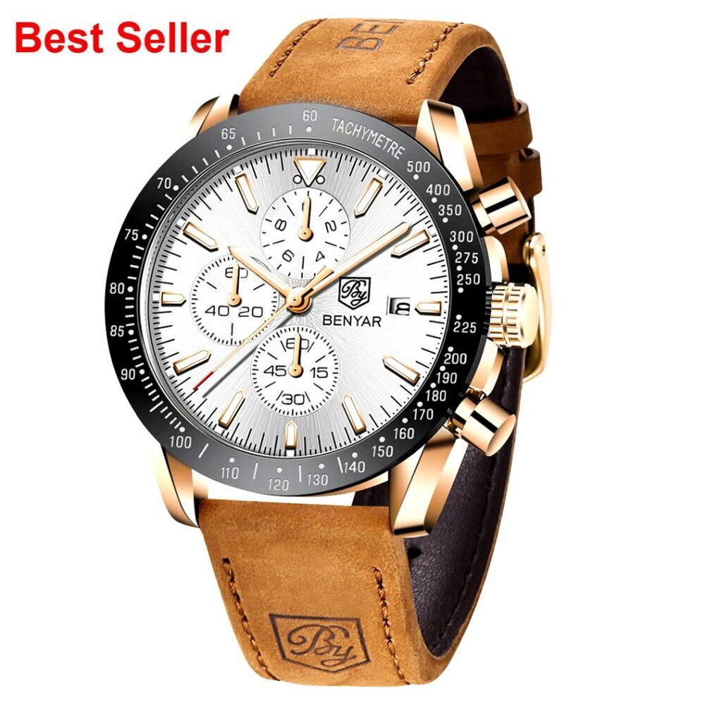Analog Quartz Chronograph Watch with Silicone Strap, Waterproof, Luminous